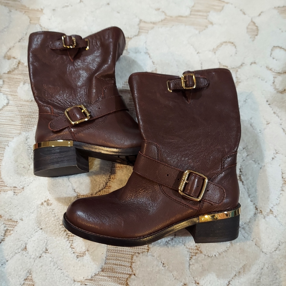 Vince Camuto Wendeema Women's Leather Moto Boot Harness Mid-Calf Size 5 1/2 M